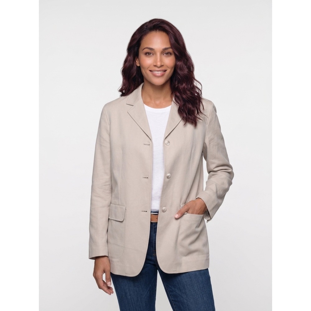 Tommy Bahama Island Soft Tan 100% Silk 3-Button Blazer Jacket Woman's